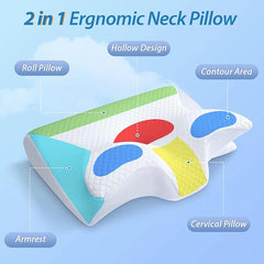 Cuscino Cervicale Ortopedico 2 in 1 – Memory Foam Ergonomico Contour | Sollievo per Dolori al Collo