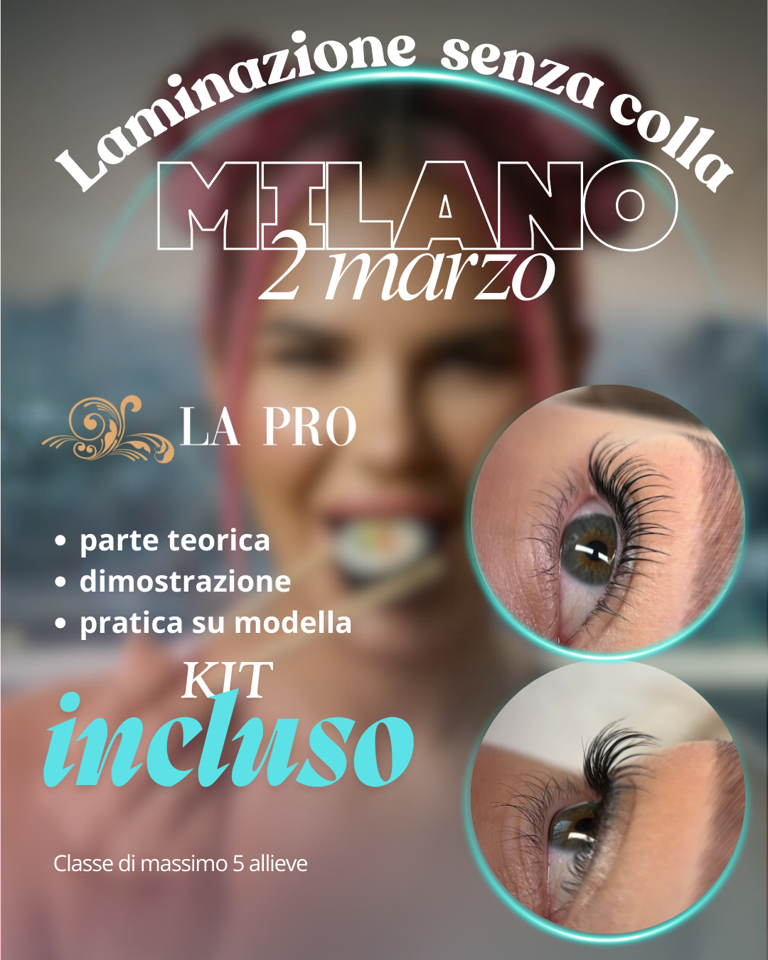 In classe - Corso di laminazione ciglia e sopracciglia - metodo coreano senza colla (caparra)