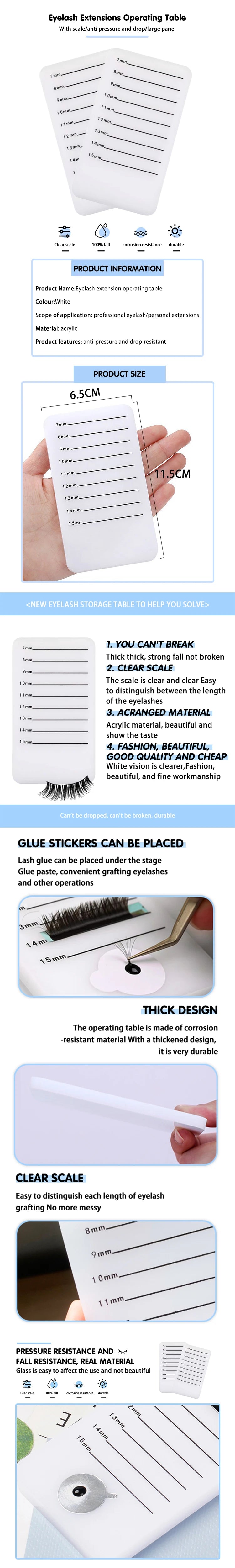 Supporto per ciglia in acrilico, supporto per ciglia individuali, tavoletta per ciglia, strumenti per il trucco, tavolozza per il trucco, estensione delle ciglia, pannello in acrilico